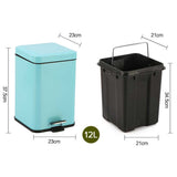 SOGA 2X 12L Foot Pedal Stainless Steel Rubbish Recycling Garbage Waste Trash Bin Square Blue