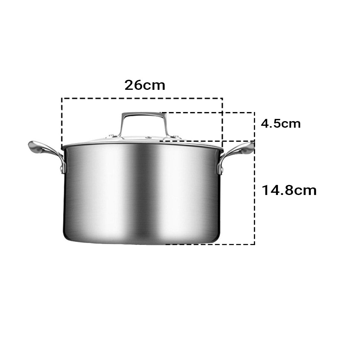 SOGA 2X 26cm Stainless Steel Soup Pot Stock Cooking Stockpot Heavy Duty Thick Bottom with Glass Lid