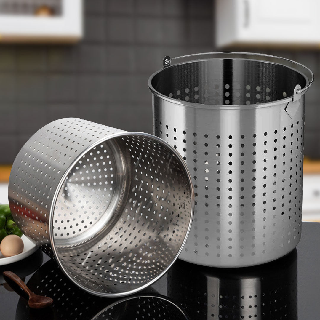 SOGA 21L 18/10 Stainless Steel Stockpot with Perforated Stock Pot Basket Pasta Strainer