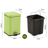 SOGA Foot Pedal Stainless Steel Rubbish Recycling Garbage Waste Trash Bin Square 12L Green