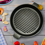 SOGA 2X 26cm Round Ribbed Cast Iron Frying Pan Skillet Steak Sizzle Platter with Handle