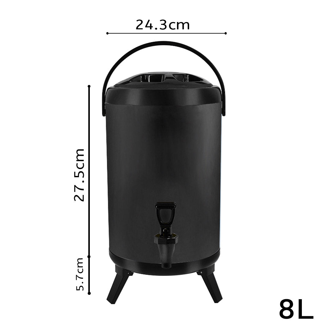 SOGA 8L Stainless Steel Insulated Milk Tea Barrel Hot and Cold Beverage Dispenser Container with Faucet Black