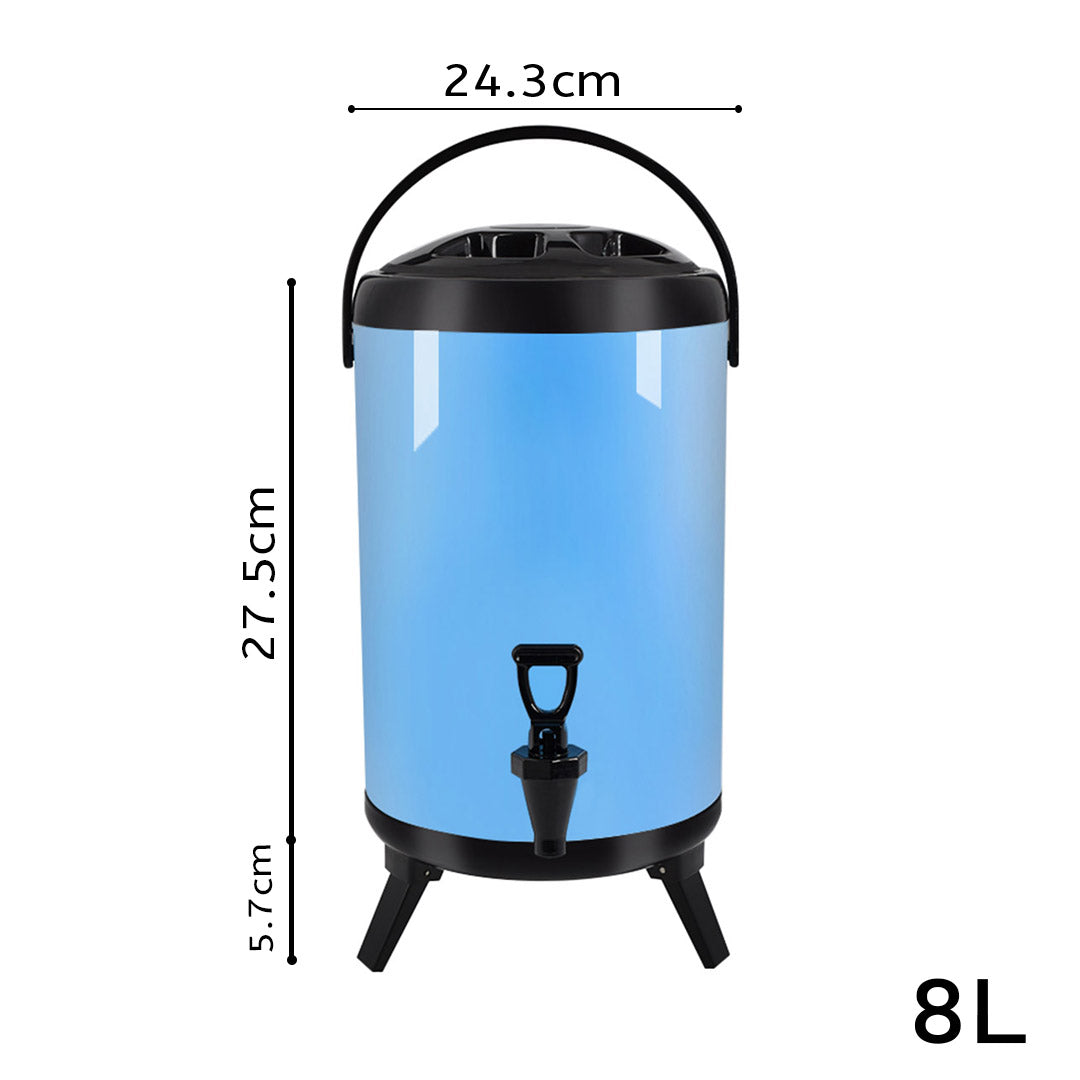 SOGA 8L Stainless Steel Insulated Milk Tea Barrel Hot and Cold Beverage Dispenser Container with Faucet Blue