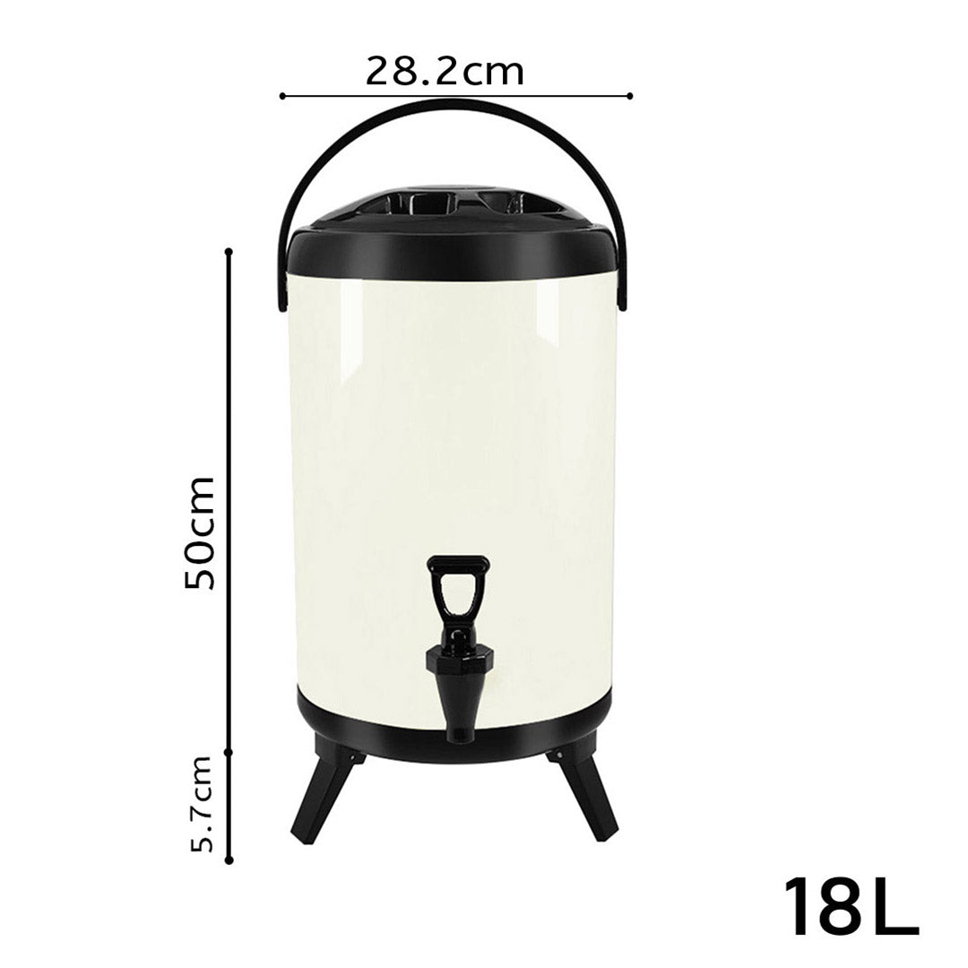 SOGA 2X 18L Stainless Steel Insulated Milk Tea Barrel Hot and Cold Beverage Dispenser Container with Faucet White