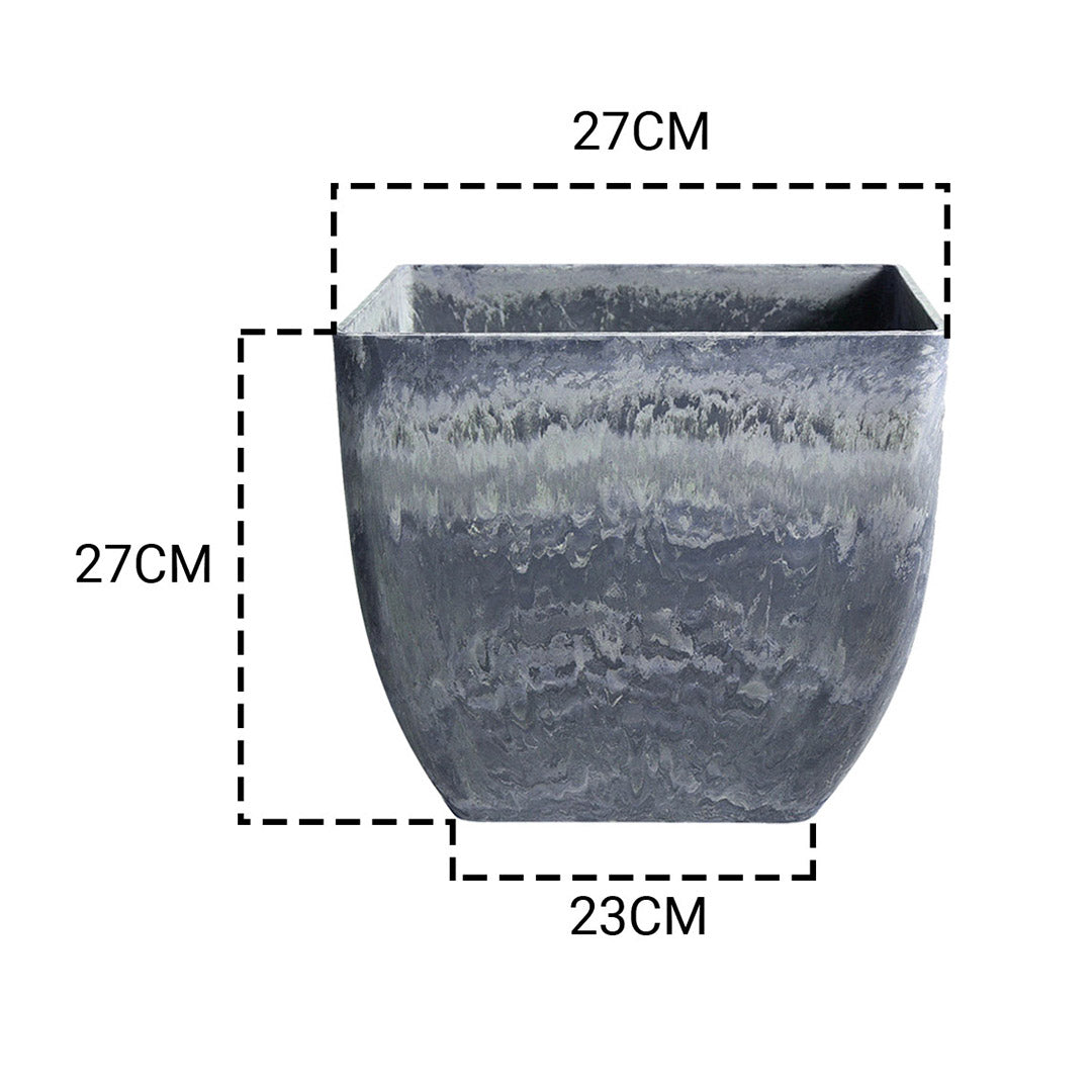 SOGA 2X 27cm Weathered Grey Square Resin Plant Flower Pot in Cement Pattern Planter Cachepot for Indoor Home Office