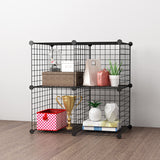 SOGA Black Portable 4-Cube Storage Organiser Foldable DIY Modular Grid Space Saving Shelf