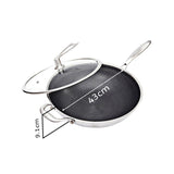 SOGA 34cm Stainless Steel Tri-Ply Frying Cooking Fry Pan Textured Non Stick Skillet with Glass Lid and Helper Handle