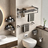 SOGA 2X 61cm Gray Wall-Mounted Double Pole Towel Holder Bathroom Organiser Rail Hanger with Hooks