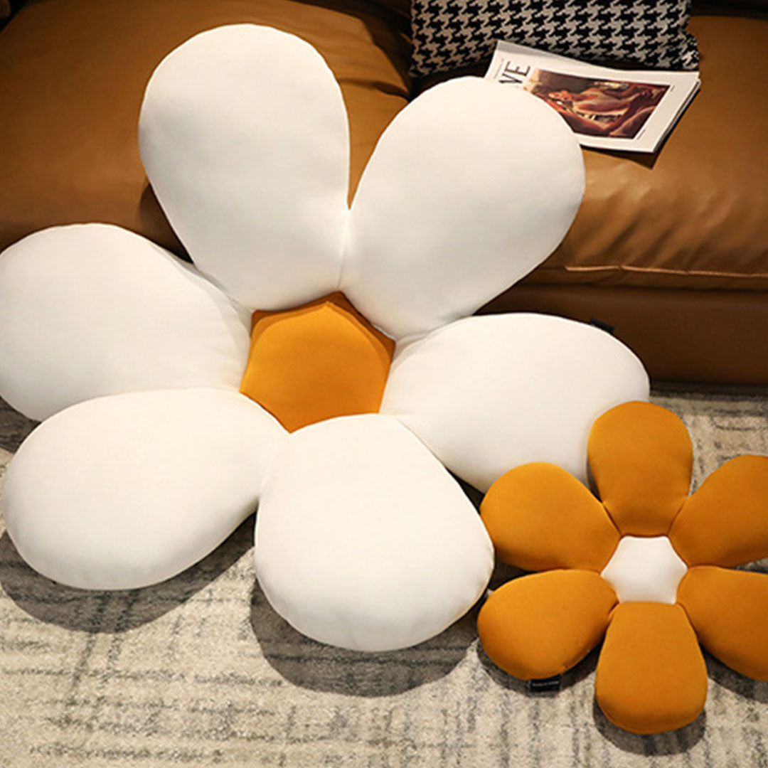 SOGA 2X White Daisy Flower Shape Cushion Soft Leaning Bedside Pad Floor Plush Pillow Home Decor