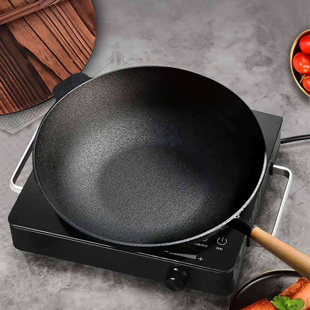 SOGA 2X 31cm Commercial Cast Iron Wok FryPan Fry Pan