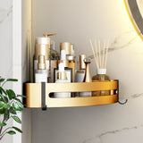 SOGA 2X Gold Wall-Mounted Triangular Bathroom Storage Corner Vanity Organiser Space Saving Adhesive Shelf Rack with Hooks