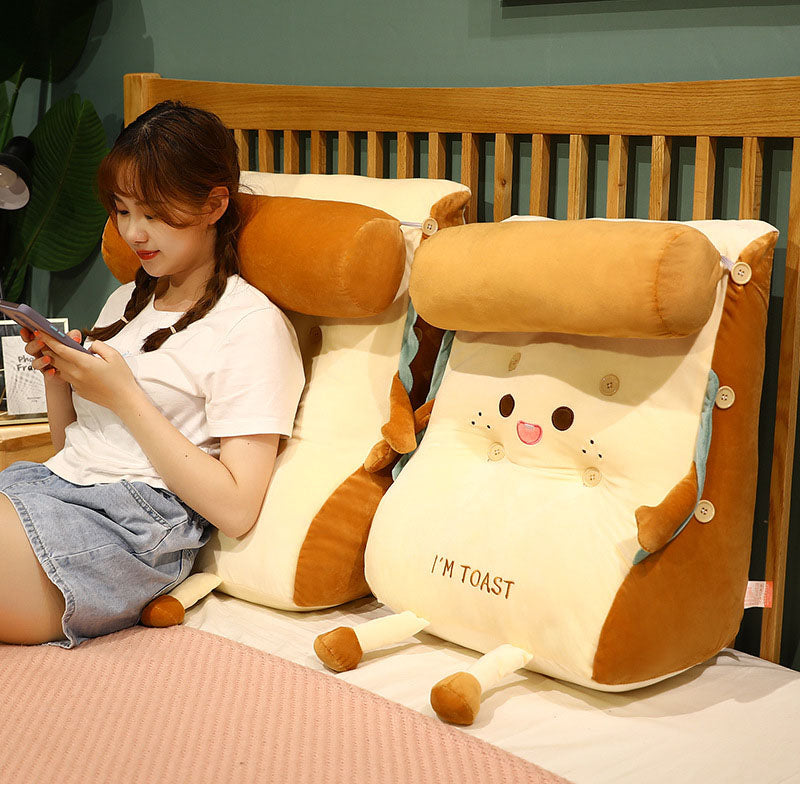 SOGA 2X Cute Face Toast Bread Wedge Cushion Stuffed Plush Cartoon Back Support Pillow Home Decor