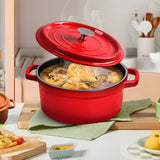 SOGA Cast Iron Enamel 24cm Porcelain Stewpot Casserole Stew Cooking Pot With Lid 3.6L Red