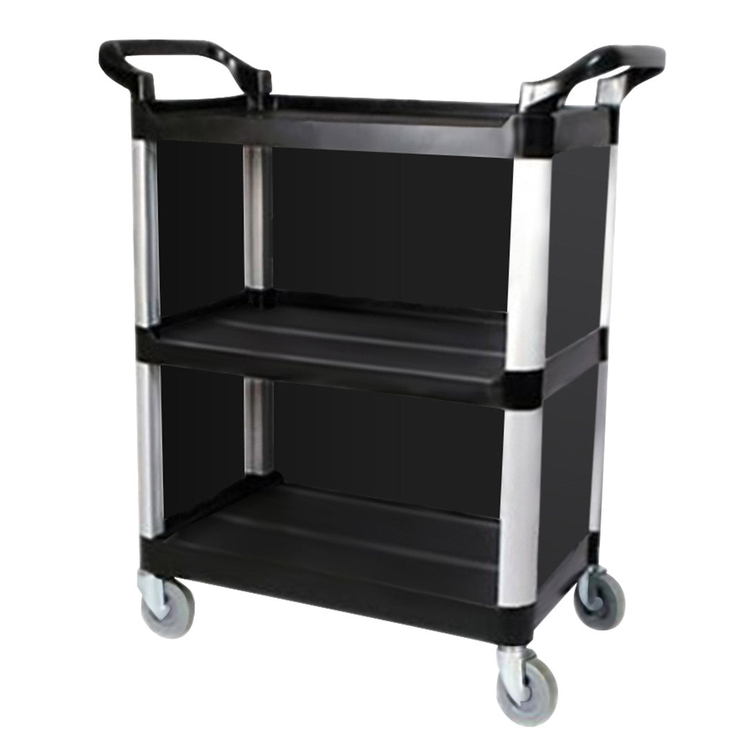 SOGA 3 Tier Covered Food Trolley Food Waste Cart Storage Mechanic Kitchen Black