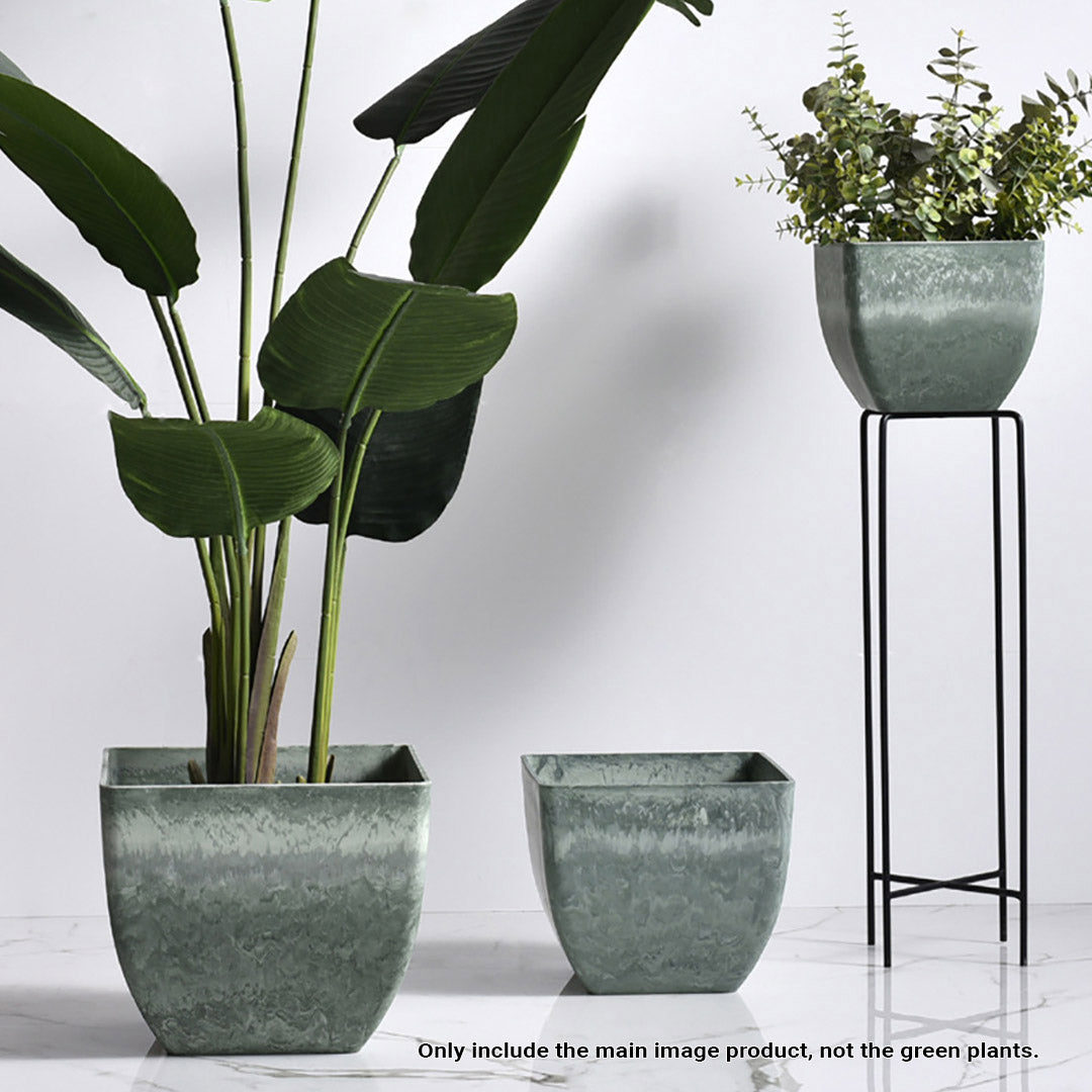 SOGA 2X 32cm Green Grey Square Resin Plant Flower Pot in Cement Pattern Planter Cachepot for Indoor Home Office