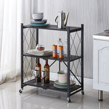 SOGA 2X 3 Tier Steel Black Foldable Kitchen Cart Multi-Functional Shelves Portable Storage Organizer with Wheels