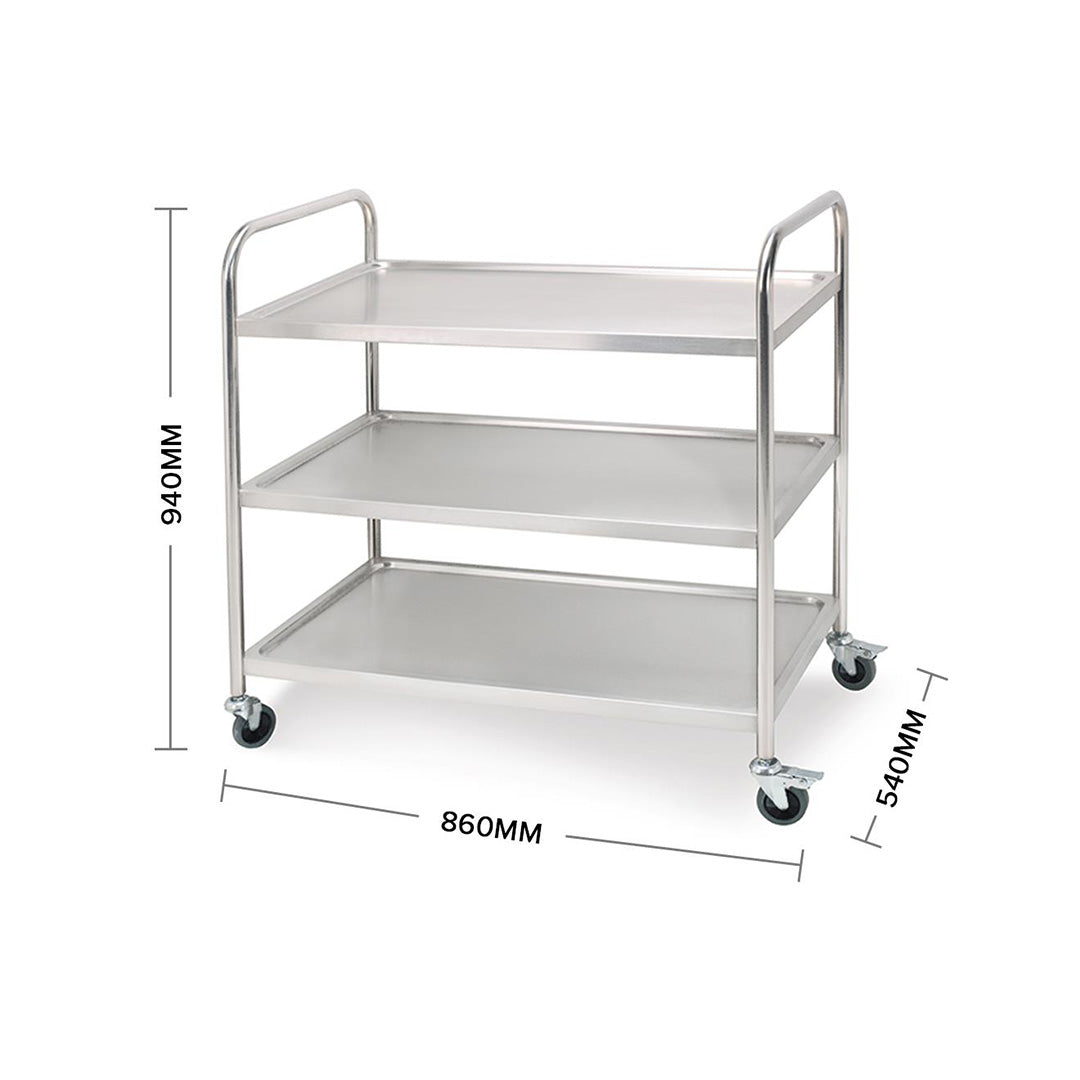 SOGA 2X 3 Tier 86x54x94cm Stainless Steel Kitchen Dinning Food Cart Trolley Utility Round Large