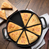 SOGA 2X 21.5CM Round Cast Iron Baking Wedge Pan Cornbread Cake 8-Slice Baking Dish with Handle