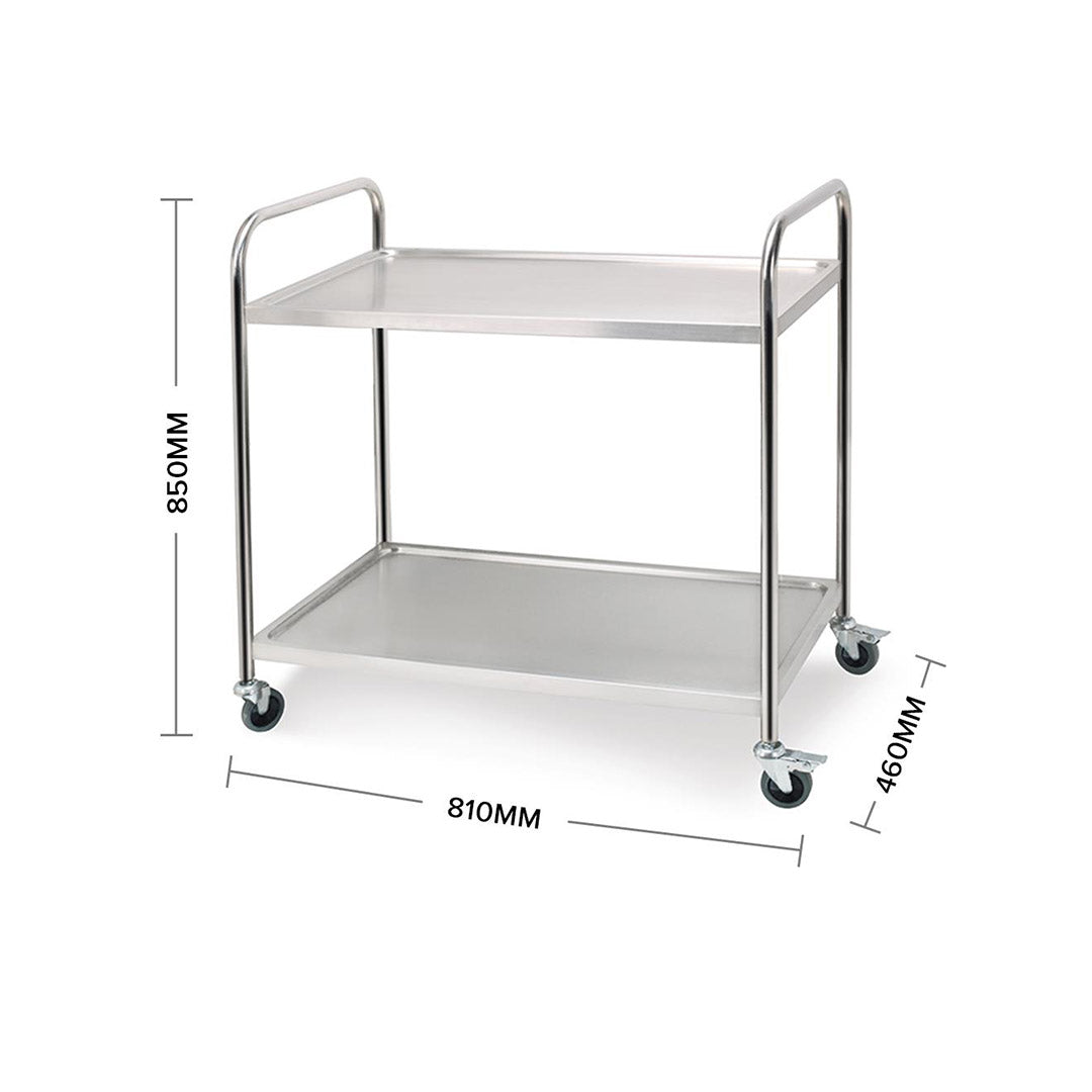 SOGA 2X 2 Tier 81x46x85cm Stainless Steel Kitchen Dining Food Cart Trolley Utility Round Small