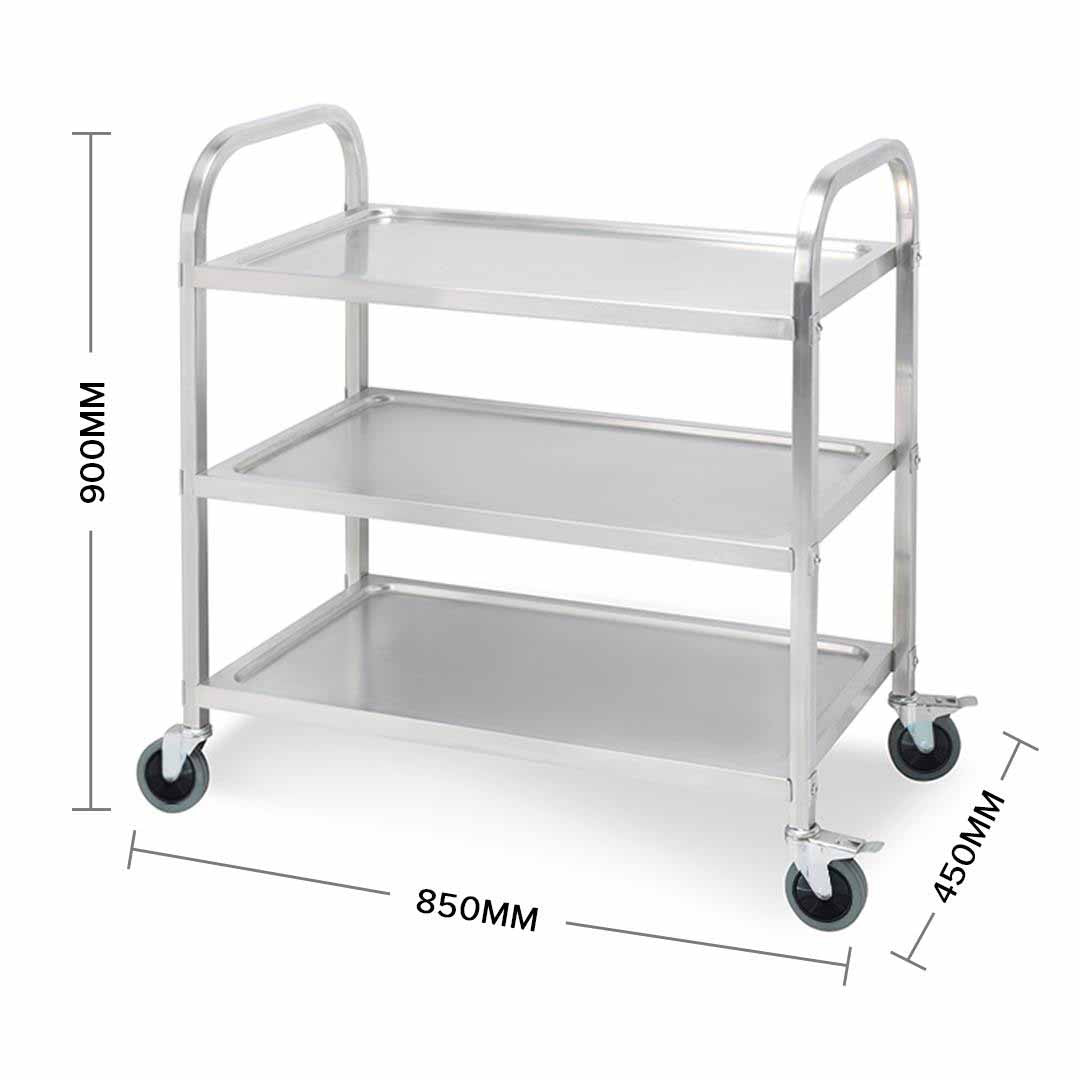 SOGA 3 Tier 85x45x90cm Stainless Steel Kitchen Dinning Food Cart Trolley Utility Size Medium