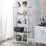 SOGA 2X 5 Tier Steel White Foldable Kitchen Cart Multi-Functional Shelves Portable Storage Organizer with Wheels