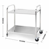 SOGA 2 Tier 95x50x95cm Stainless Steel Kitchen Dining Food Cart Trolley Utility Large