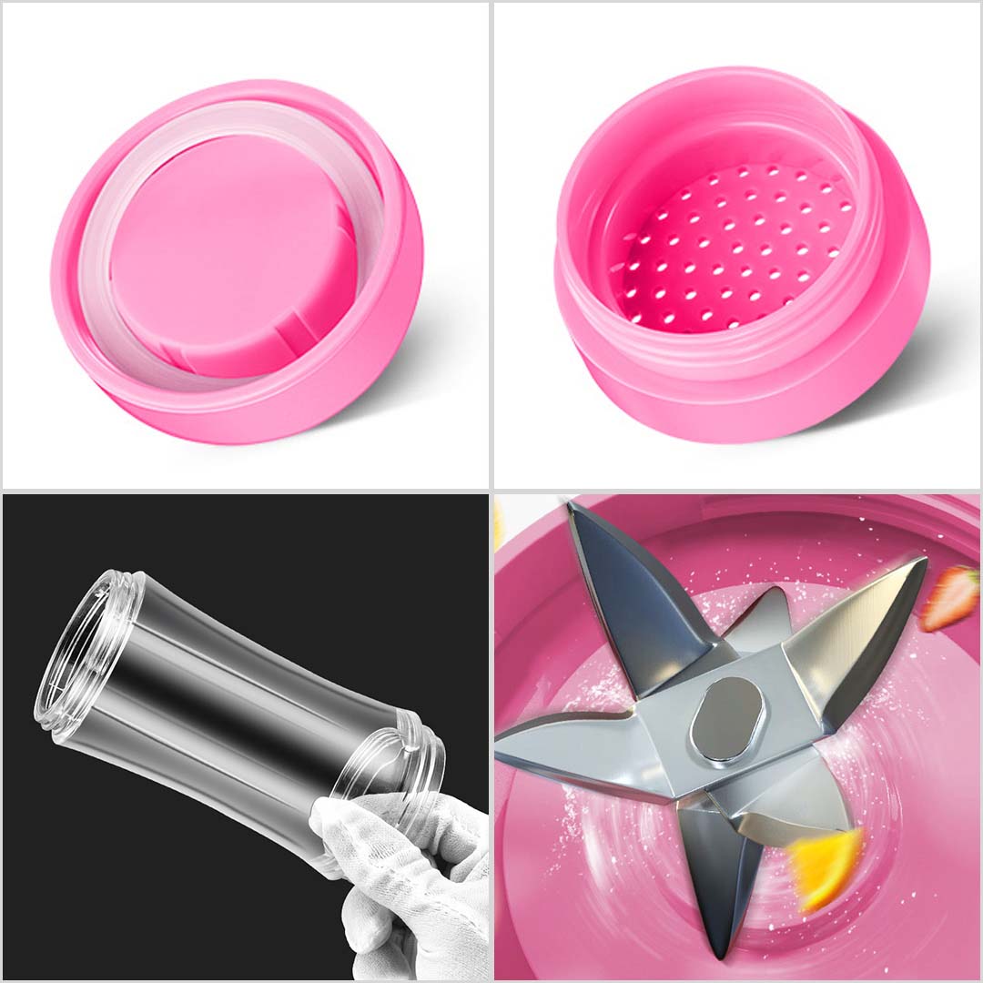 SOGA 2X 380ml Portable Mini USB Rechargeable Handheld Fruit Mixer Juicer Pink