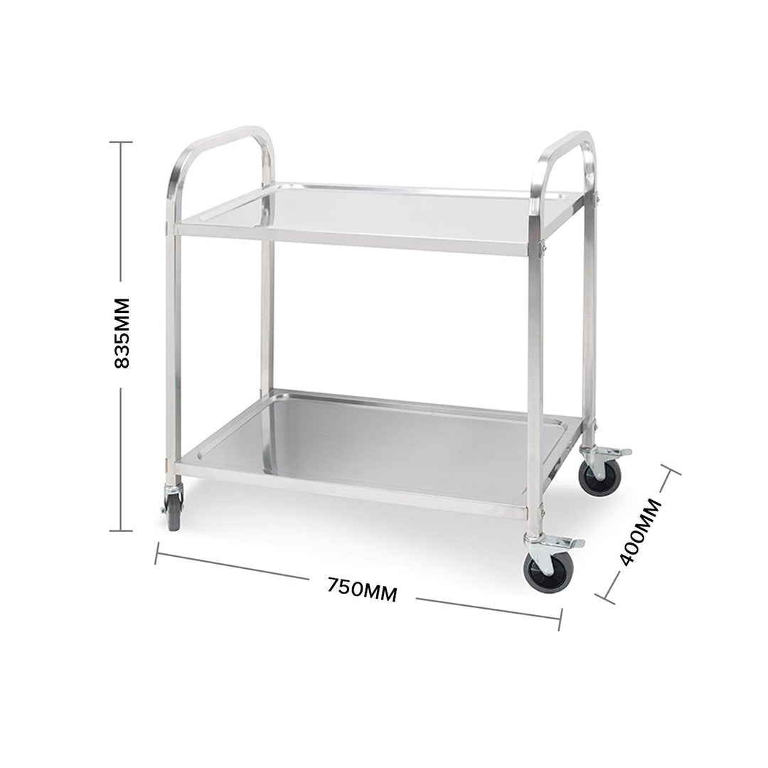 SOGA 2X 2 Tier 75x40x83.5cm Stainless Steel Kitchen Dinning Food Cart Trolley Utility Small