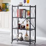 SOGA 4 Tier Steel Black Foldable Kitchen Cart Multi-Functional Shelves Portable Storage Organizer with Wheels