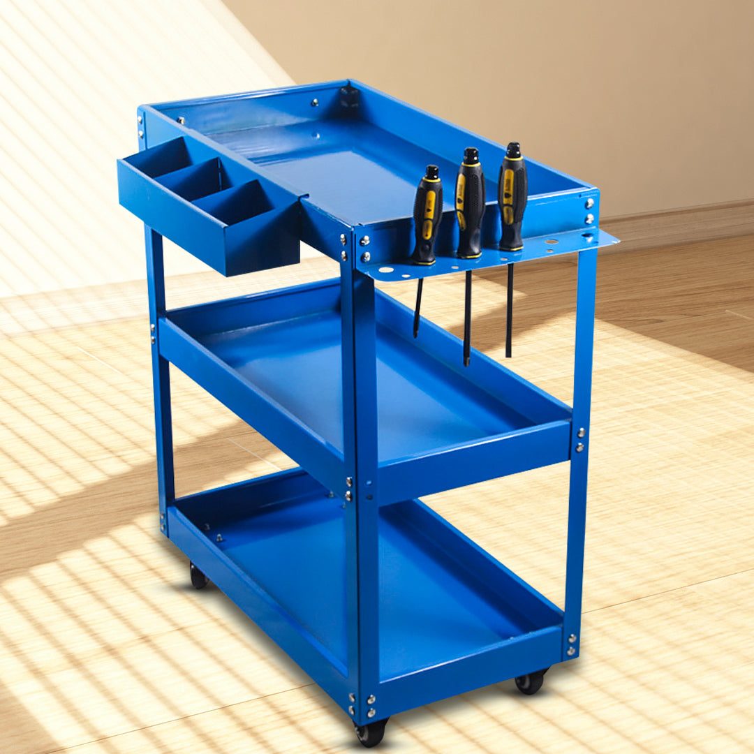 SOGA 2X 3 Tier Tool Storage Cart Portable Service Utility Heavy Duty Mobile Trolley Blue