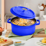 SOGA 2X Cast Iron 24cm Enamel Porcelain Stewpot Casserole Stew Cooking Pot With Lid Blue