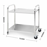 SOGA 2 Tier 75x40x83.5cm Stainless Steel Kitchen Dinning Food Cart Trolley Utility Small