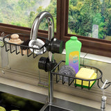 SOGA 2X Black Single Kitchen Sink Organiser Faucet Soap Sponge Caddy Rack Storage Drainer