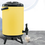 SOGA 2X 10L Stainless Steel Insulated Milk Tea Barrel Hot and Cold Beverage Dispenser Container with Faucet Yellow