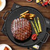 SOGA 2X 30cm Round Cast Iron Ribbed BBQ Pan Skillet Steak Sizzle Platter with Handle