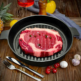 SOGA 2X 25cm Round Ribbed Cast Iron Frying Pan Skillet Steak Sizzle Platter with Handle