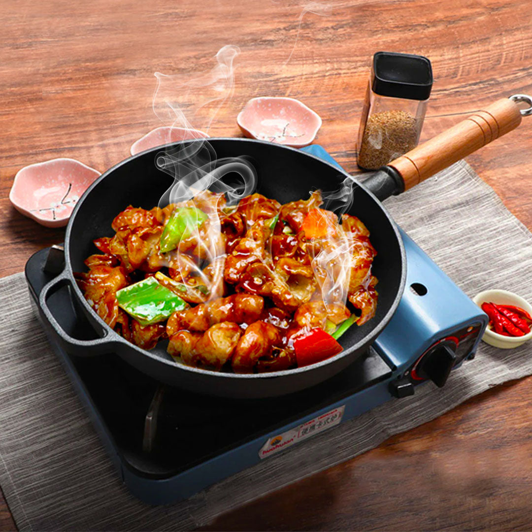 SOGA 2X 27cm Round Cast Iron Frying Pan Skillet Steak Sizzle Platter with Helper Handle