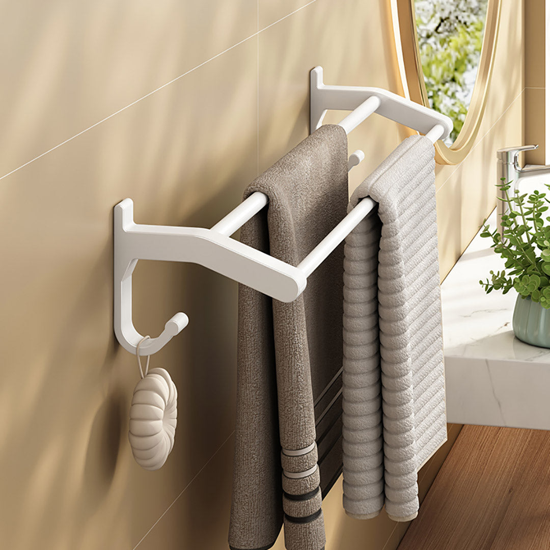 SOGA 2X 52cm White Wall-Mounted Double Pole Towel Holder Bathroom Organiser Rail Hanger with Hooks