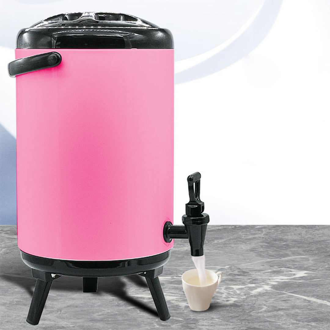 SOGA 10L Stainless Steel Insulated Milk Tea Barrel Hot and Cold Beverage Dispenser Container with Faucet Pink