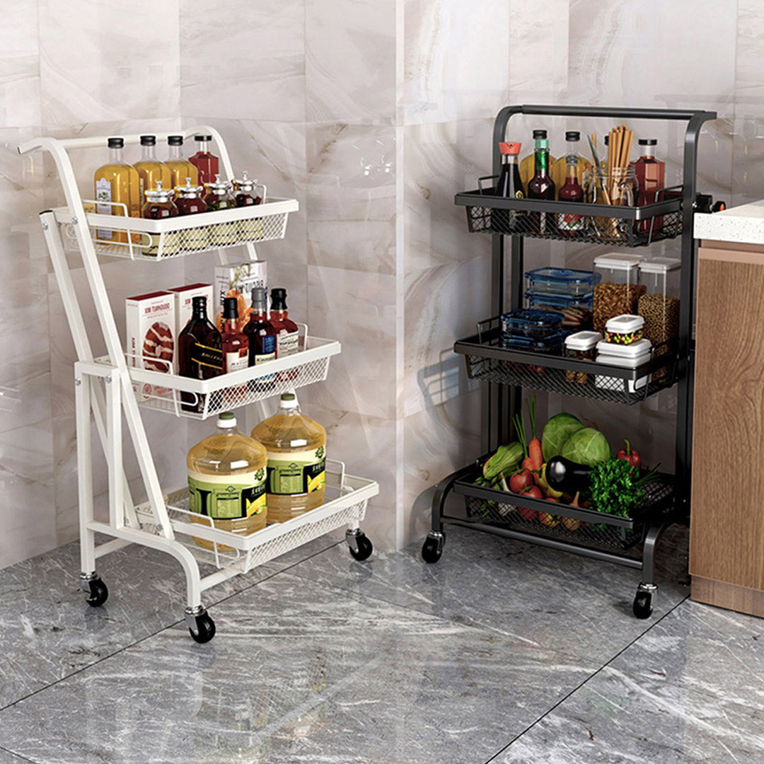 SOGA 2X 3 Tier Steel Black Adjustable Kitchen Cart Multi-Functional Shelves Portable Storage Organizer with Wheels