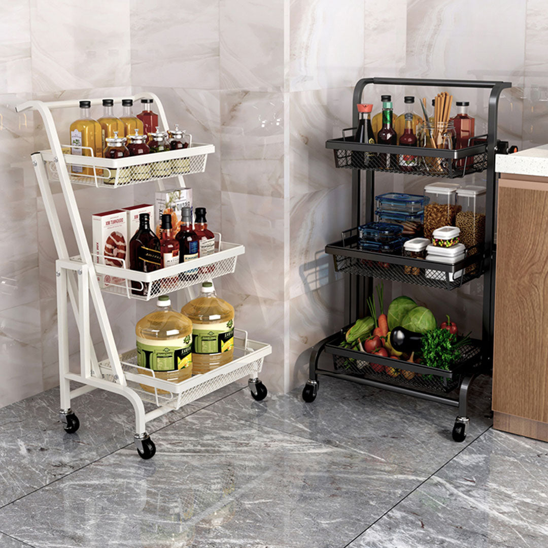 SOGA 3 Tier Steel Black Adjustable Kitchen Cart Multi-Functional Shelves Portable Storage Organizer with Wheels