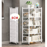 SOGA 2X 4 Tier Steel White Foldable Display Stand Multi-Functional Shelves Portable Storage Organizer with Wheels