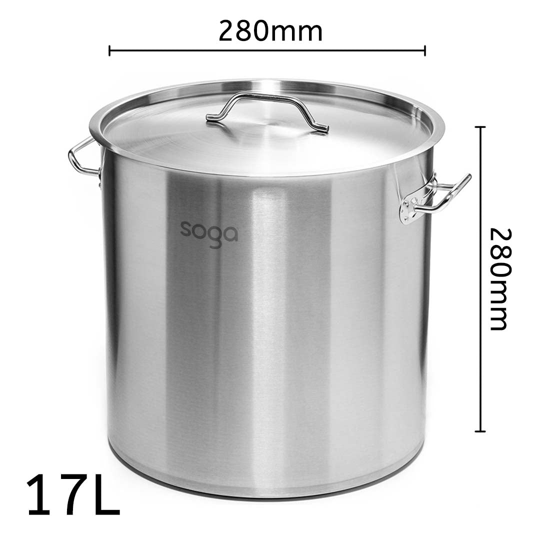 SOGA Dual Burners Cooktop Stove, 30cm Cast Iron Skillet and 17L Stainless Steel Stockpot 28cm