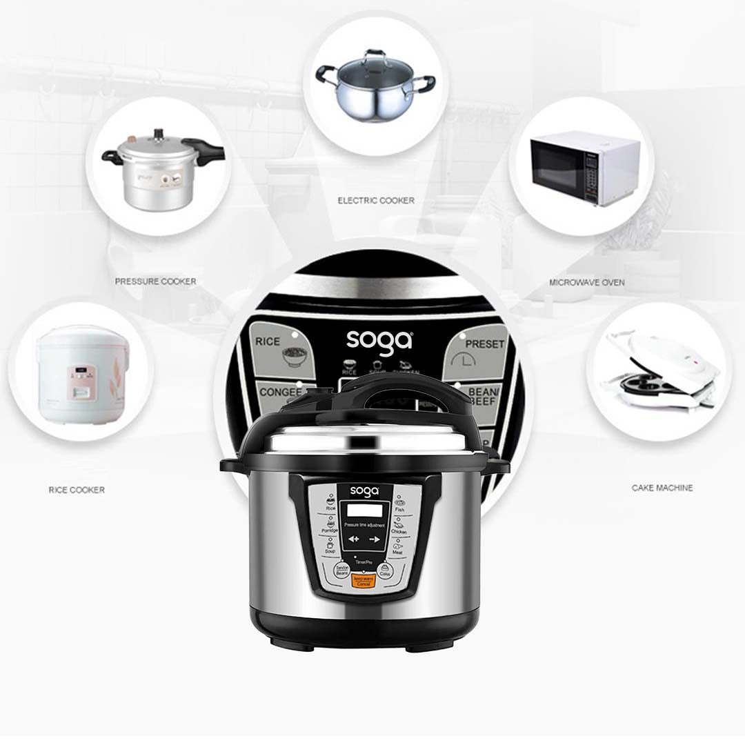 SOGA 2X Electric Stainless Steel Pressure Cooker 8L 1600W Multicooker 16