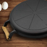 SOGA 2X 35cm Cast Iron Frying Pan Skillet Steak Sizzle Fry Platter With Wooden Handle No Lid