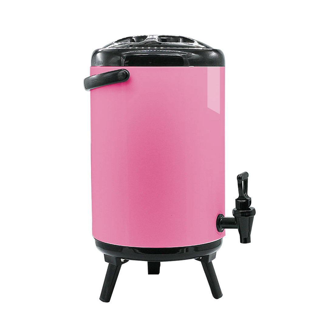 SOGA 12L Stainless Steel Insulated Milk Tea Barrel Hot and Cold Beverage Dispenser Container with Faucet Pink