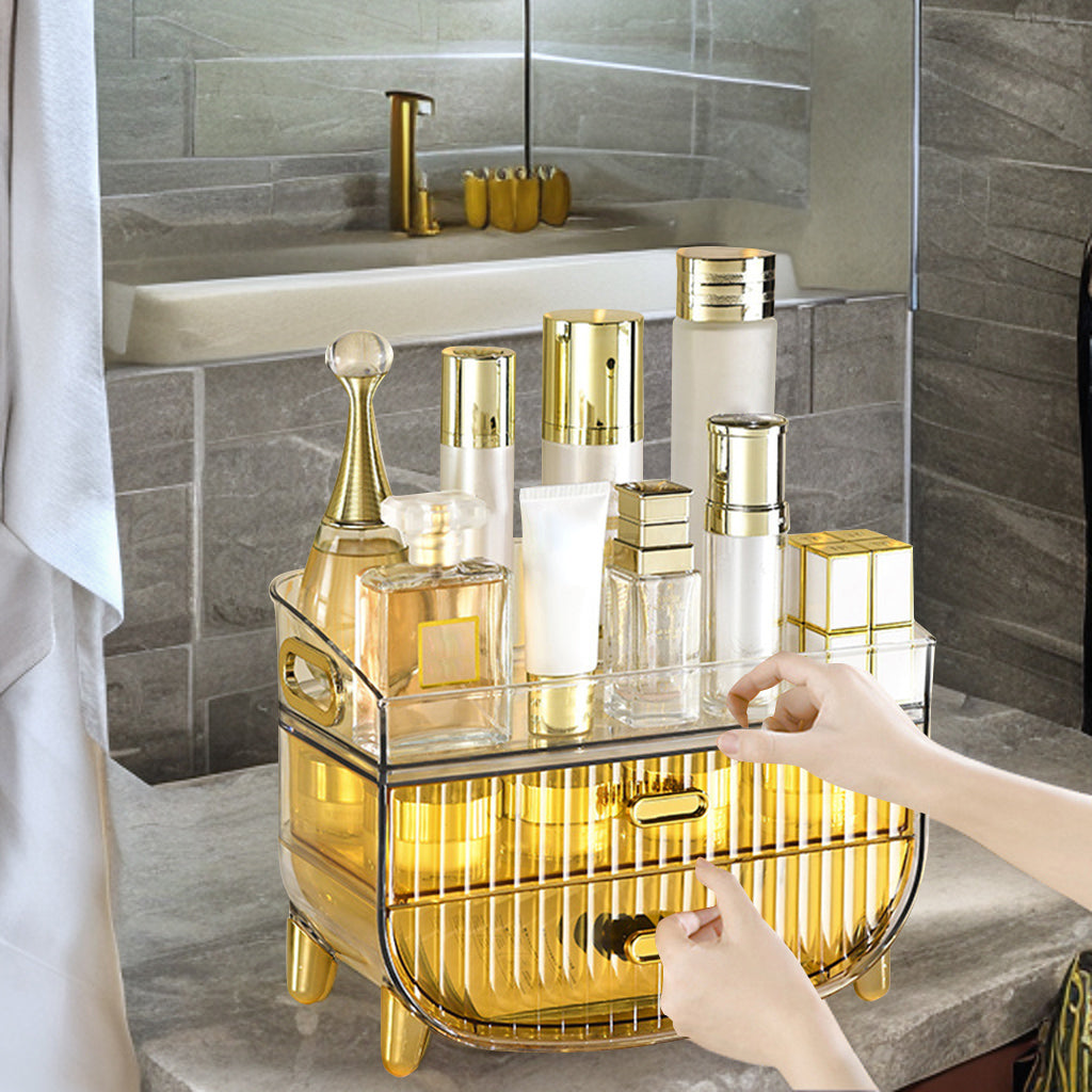 SOGA 2X 3 Tier Golden Yellow Multifunctional Countertop Cosmetic Storage Makeup Skincare Holder Jewelry Cabinet Bathroom Desk Drawer Vanity Organiser