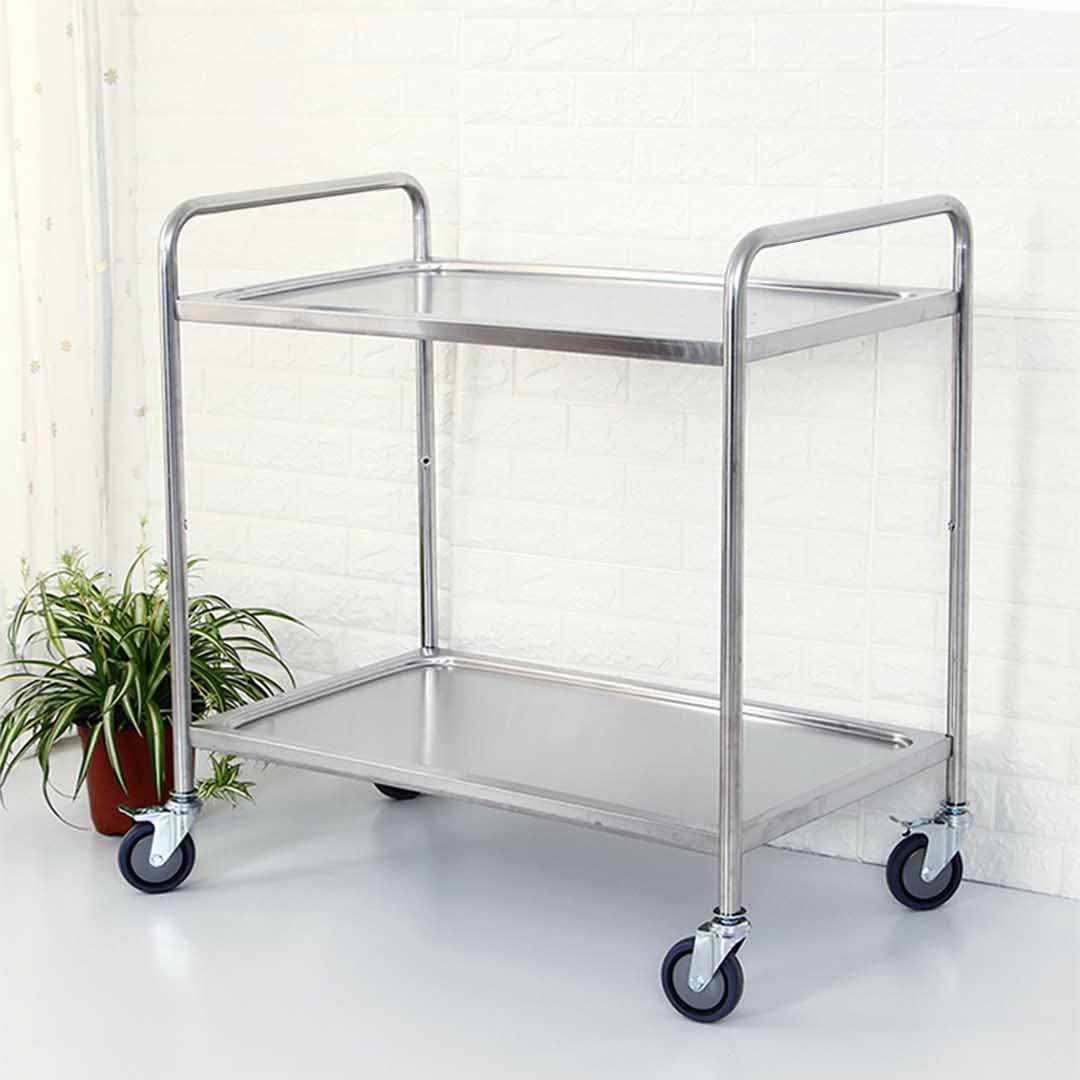 SOGA 2X 2 Tier 81x46x85cm Stainless Steel Kitchen Dining Food Cart Trolley Utility Round Small