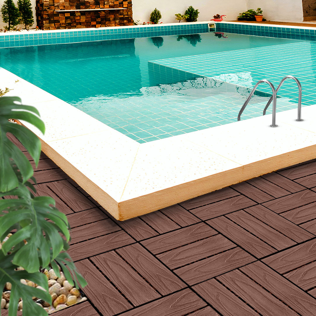 SOGA 11 pcs Dark Chocolate DIY Wooden Composite Decking Tiles Garden Outdoor Backyard Flooring Home Decor