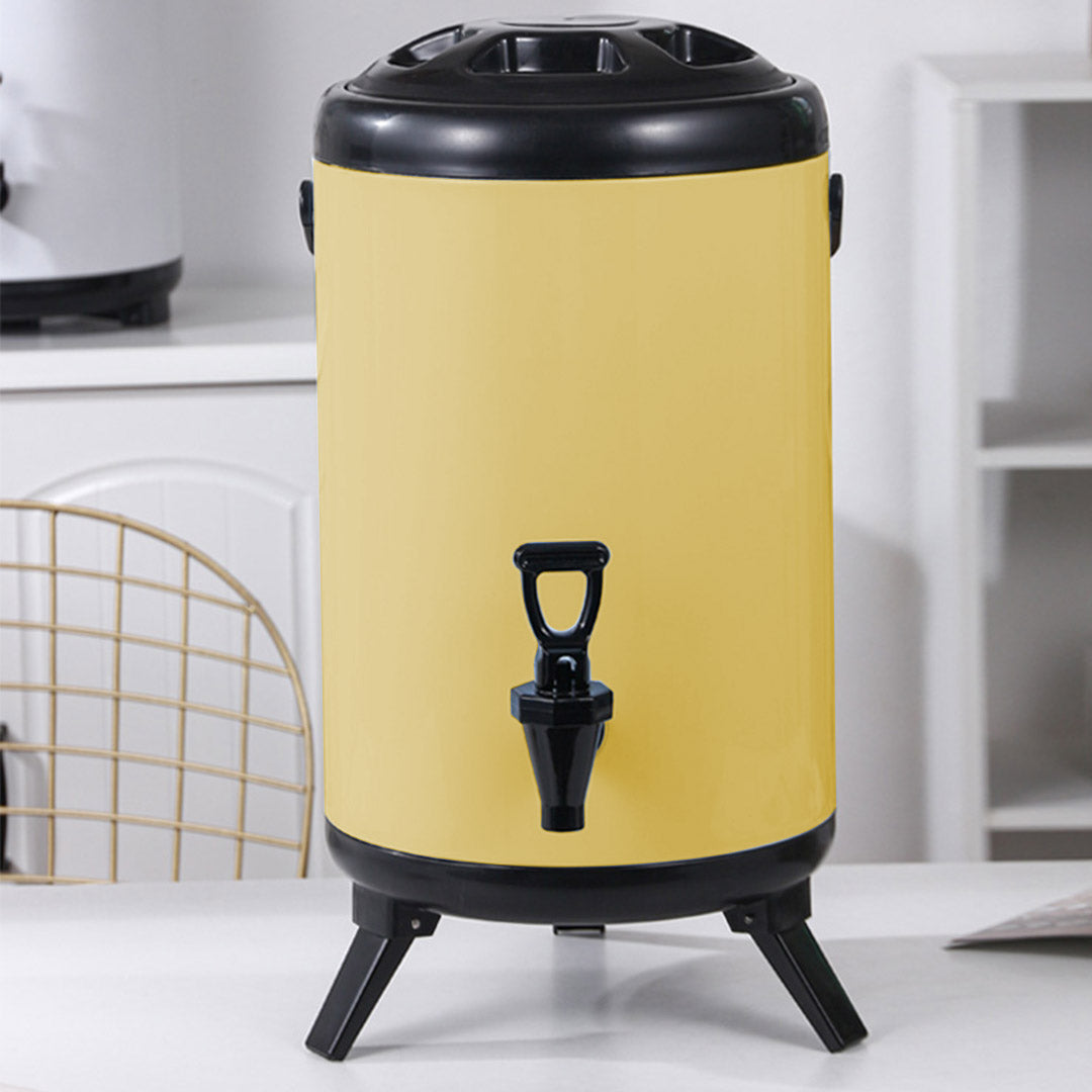 SOGA 2X 10L Stainless Steel Insulated Milk Tea Barrel Hot and Cold Beverage Dispenser Container with Faucet Yellow